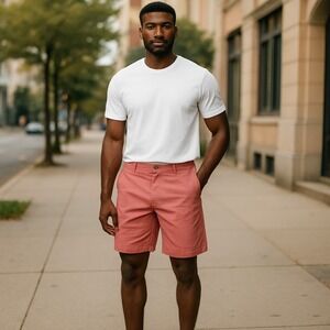 Tommy Hilfiger Chino Shorts Men's 34 Pink 100% Cotton Slash Pockets Zip Fly